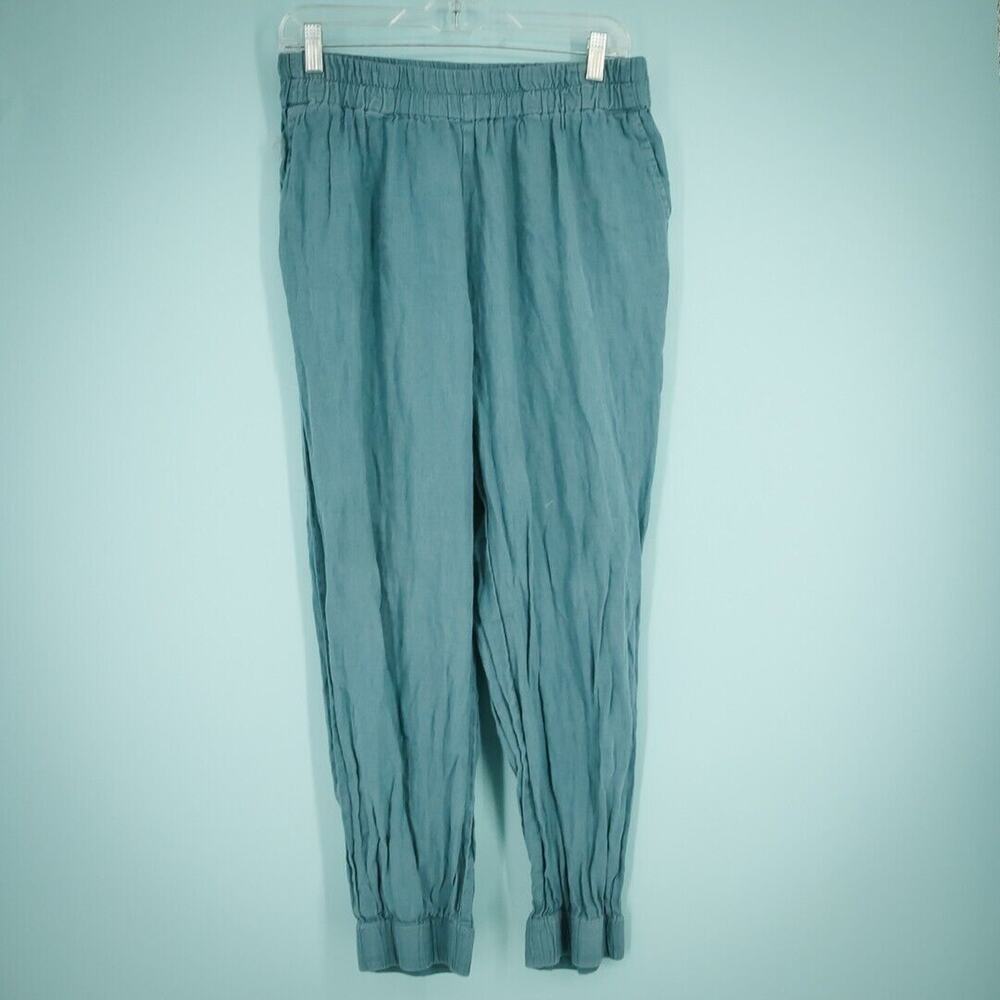 Flax Size Medium M Aqua Blue Pull On Stretch Elastic Waist Jogger Linen Pants